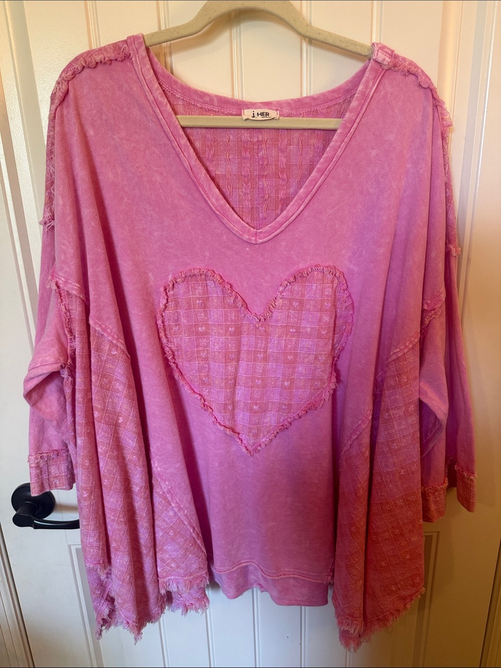 J. Her Pink Knit Top - Textured V-Neck
